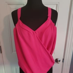 Hot pink draped faux wrap sleeveless top XL